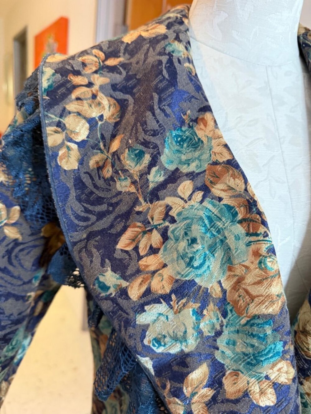 Rossi Roma Womens Floral Lace Coat Jacket Size Large Ruffle Trim Italian Vintage - Picture 7 of 13